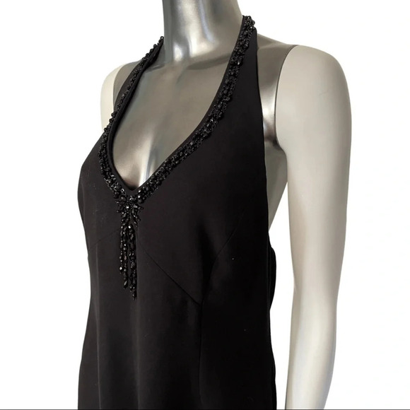 Evan Picone Black  Halter Dress Bead Detail High Low Dress Back Size 14 - Picture 4 of 7
